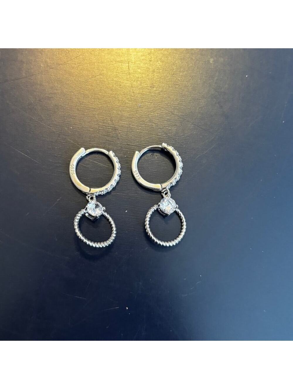 Unbranded NWOT Sterling Silver Double Hoop Earrings with CZ